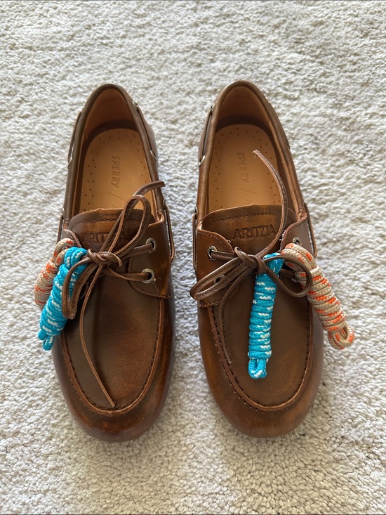 Aritzia Shoes - Aritzia Sperry Collab Brown Boat Shoes with Colorful Rope Accents